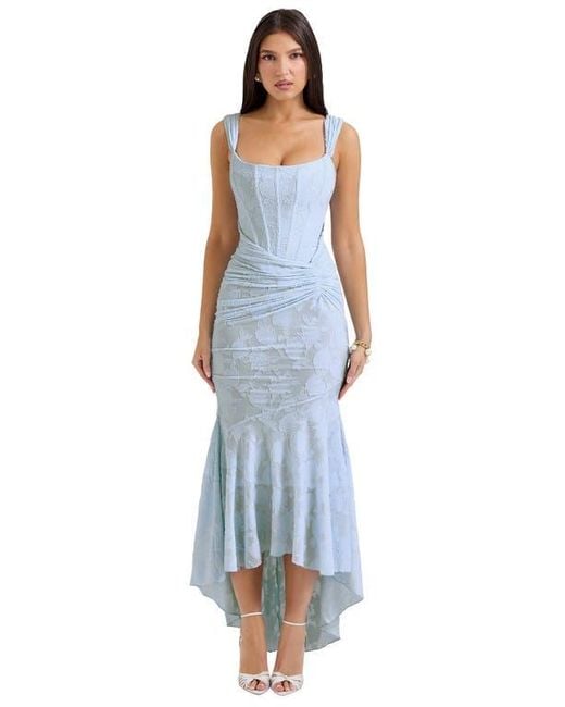 House Of Cb Cesca Floral Ruched High-Low Corset Dress in Blue | Lyst