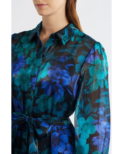 Julia Jordan Blue Floral Print Long Sleeve Shirtdress