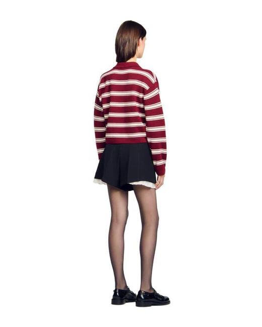 Sandro Red Wool Striped Polo Sweater