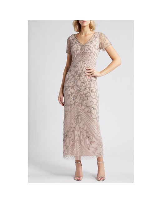 Embellished mesh gown pisarro nights online
