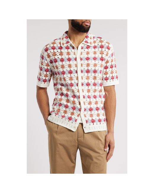 Wax London Red Porto Short Sleeve Cotton Blend Button-Up Shirt for men