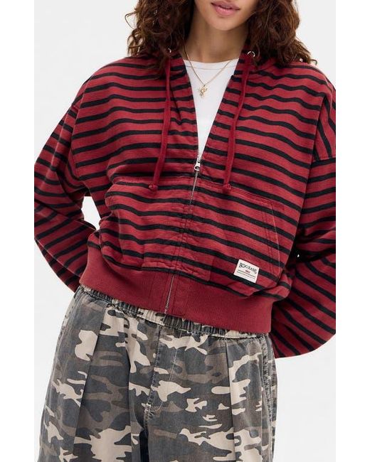 BDG Red Easy Stripe Crop Zip Hoodie