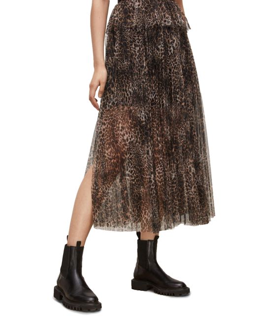 AllSaints Brown Indra Kiku Leopard Print Midi Dress