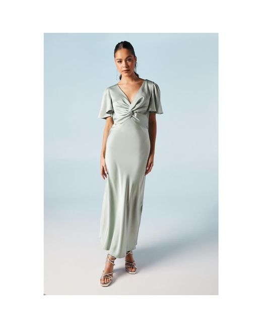 Oasis Blue Satin Midi Bridesmaids Dress