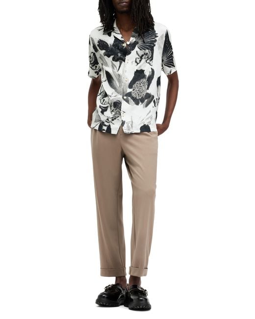 AllSaints Black Frequency Floral Short Sleeve Button-up Camp Shirt for men