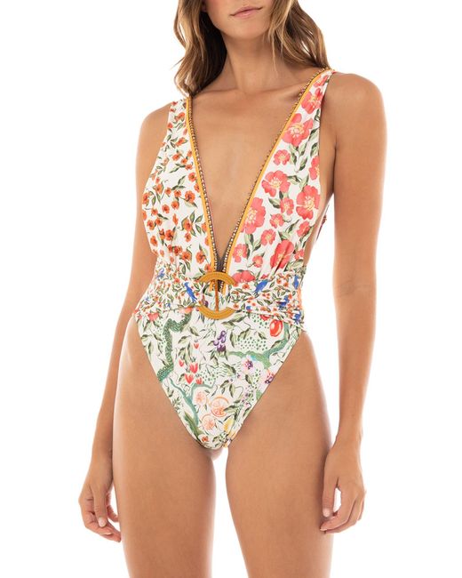 Agua Bendita Multicolor Ina Seed Belted One-piece Swimsuit