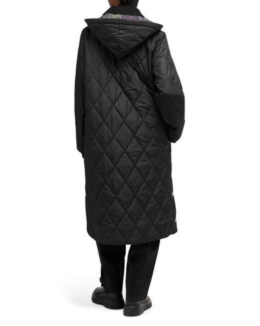 Barbour Black Meredith Quilted Hooded Long Coat
