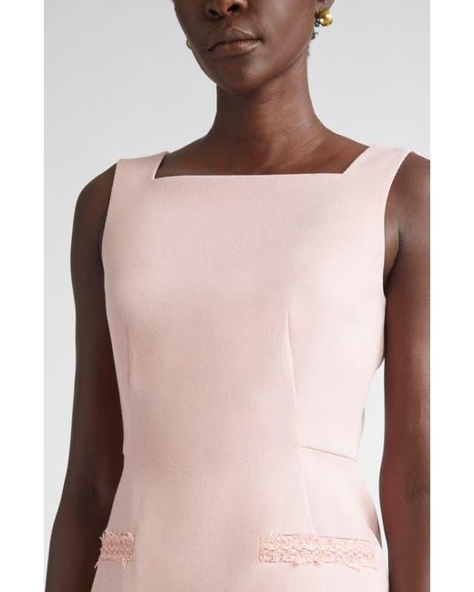St. John Pink Braided Trim Stretch Twill Sheath Dress