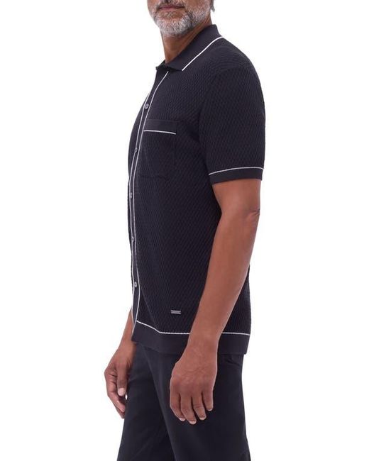 Bugatchi Blue Tipped Short Sleeve Button-Up Sweater for men