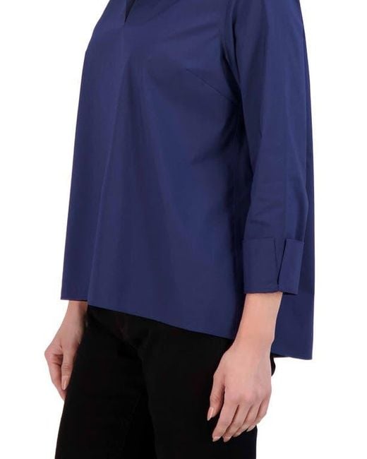 Foxcroft Blue Agnes Split Cuff Popover Blouse