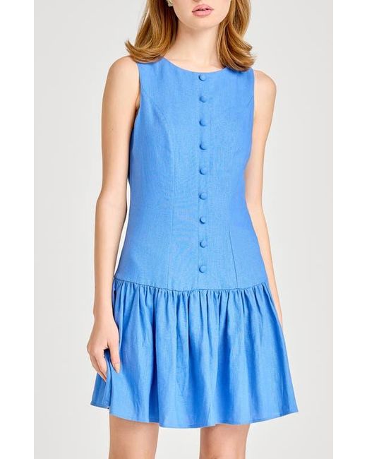Wayf Blue Martini Linen Blend Minidress