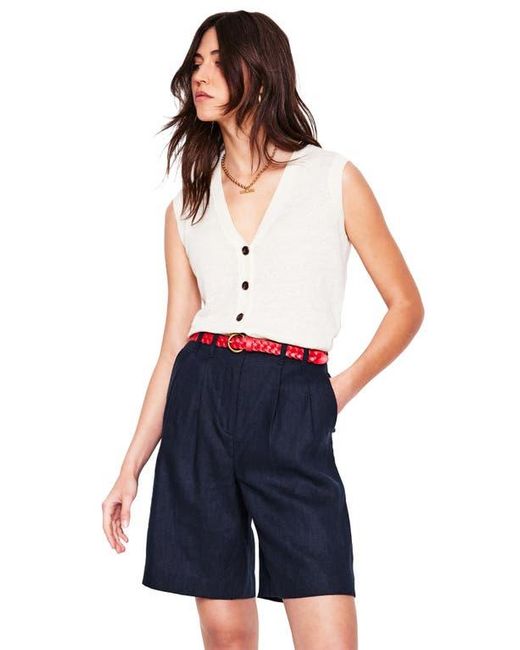 Boden Blue Relaxed Pleated Linen Blend Shorts