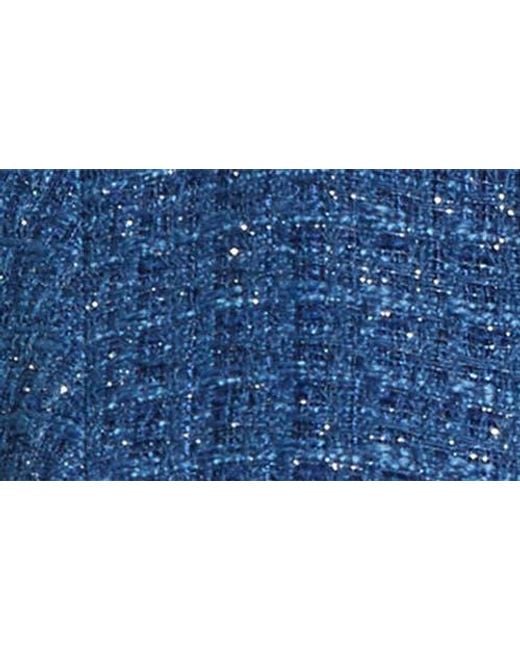 Tahari Blue Collarless Bouclé Jacket