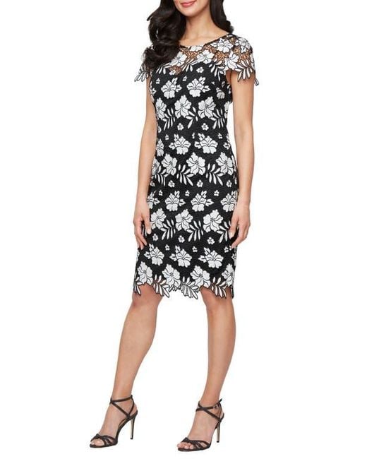 Alex Evenings Black Embroidered Lace Cocktail Dress