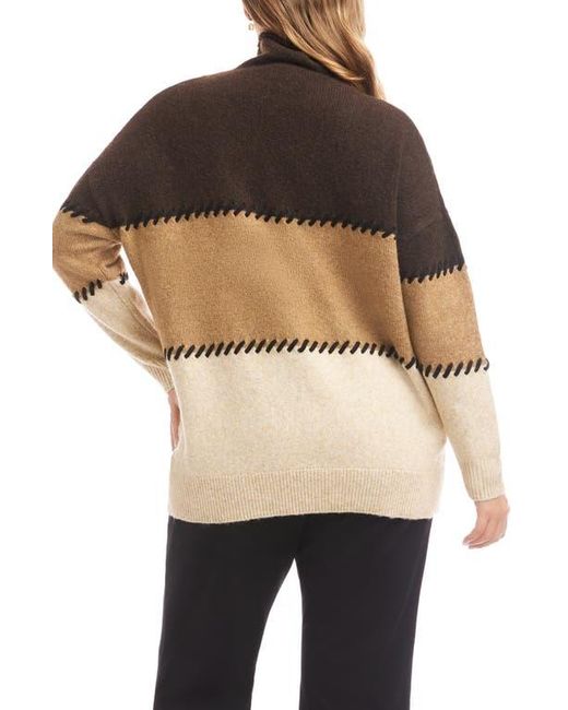 Karen Kane Black Colorblock Whipstitch Turtleneck Sweater