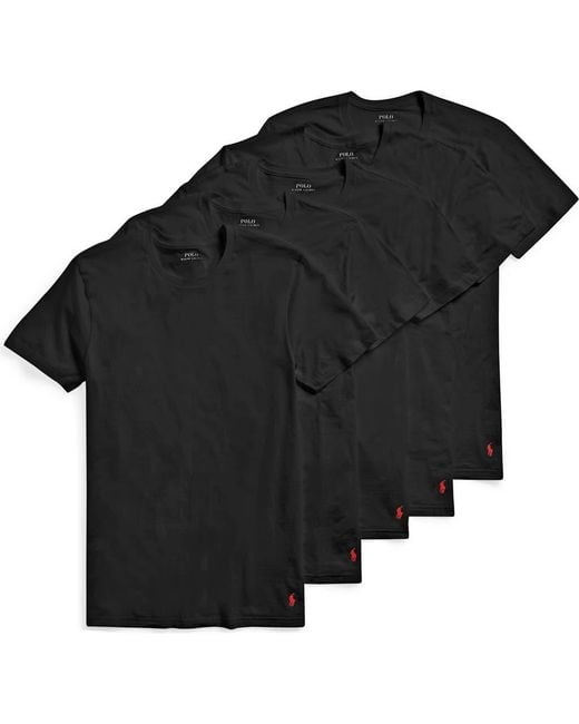 Polo Ralph Lauren Black 5-Pack Relaxed Fit Logo Embroidered Crewneck Undershirts for men