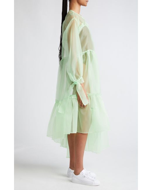 KkCo Green Nine Twenty-seven Asymmetrical Ruffle Sheer Organza Dress