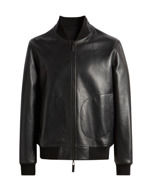 Emporio Armani Black Leather Bomber Jacket for men