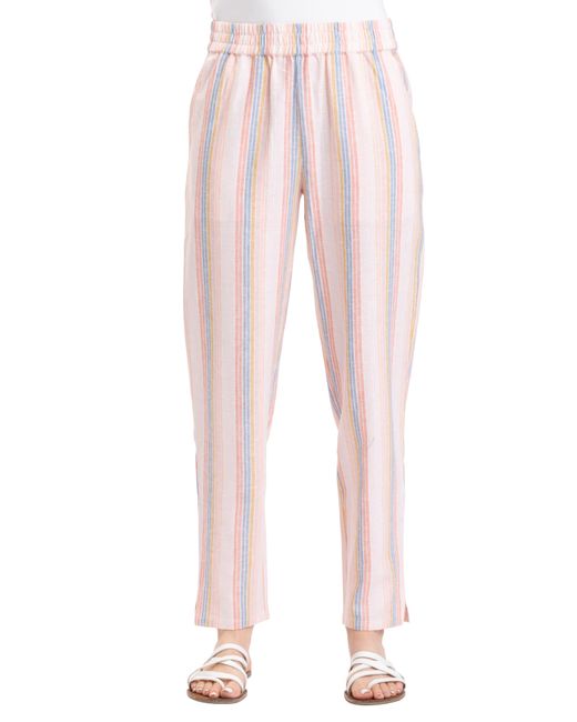 Threads For Thought Pink Winnie Stripe Pull-on Ankle Linen Blend Pants