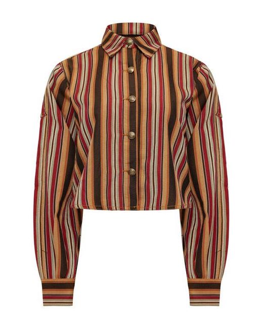 Lioness Brown Sundrenched Stripe Denim Crop Button-Up Shirt
