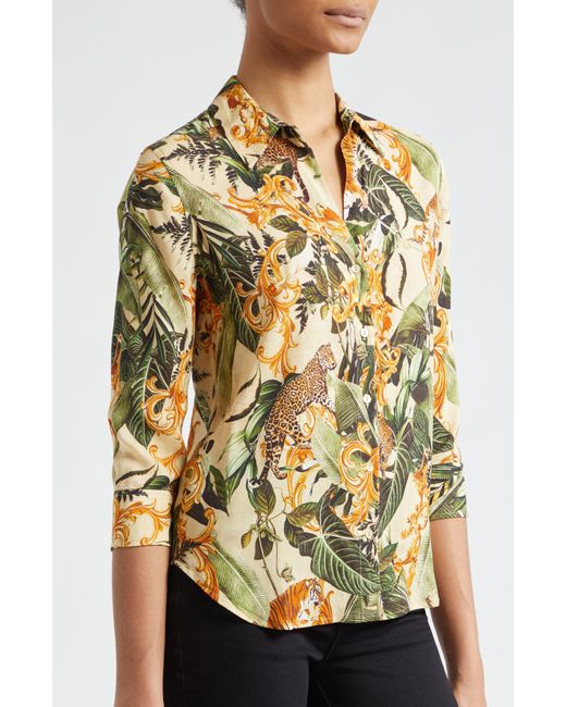 L'Agence Blue Camille Print Button-up Shirt