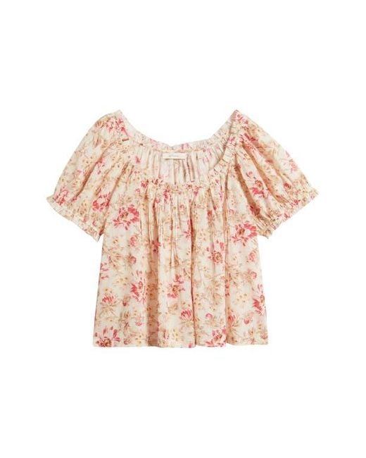 Doen Blue Frederica Floral Pleated Organic Cotton Top