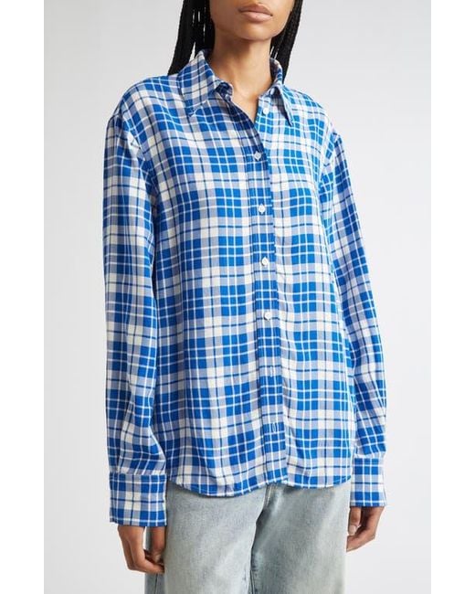 Proenza Schouler Blue Bronwen Plaid Hammered Viscose Button-Up Shirt