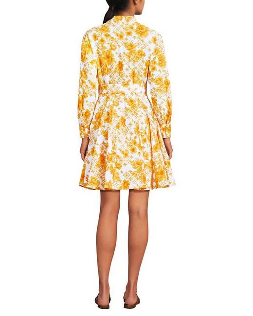 Lands' End Yellow Poplin Button Front Dress With Godets