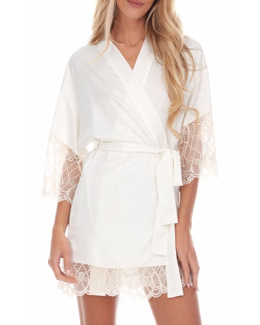 Flora Nikrooz Gabby Lace Trim Satin Chermeuse Wrap in White | Lyst