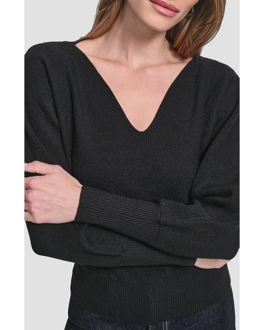 DKNY Black V-Neck Dolman Sleeve Sweater