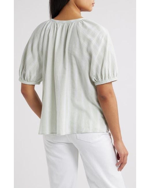 Caslon White Stripe Linen Blend Puff Sleeve Top