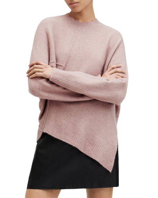 AllSaints Black Lock Asymmetric Hem Crewneck Sweater