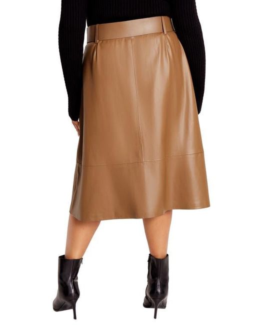 City Chic Brown Untamed Belted Faux Leather Skirt