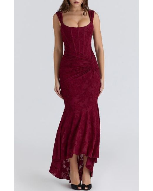 House Of Cb Cesca Floral Burnout Corset Cocktail Dress in Red