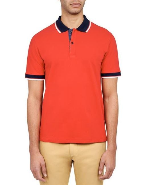 Con.struct Red Slim Fit Solid Cotton Stretch Pique Polo for men