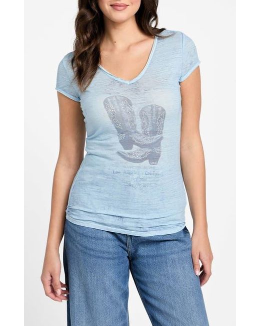 Guess Blue Cowboy Boot Embellished Burnout Graphic T-Shirt