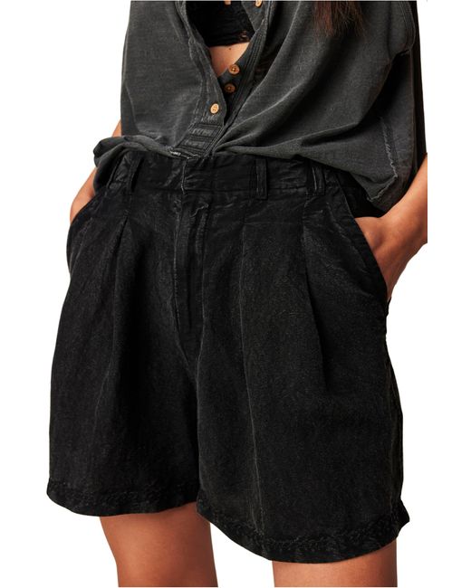 Free People Black Calla Pleated Linen Blend Trouser Shorts