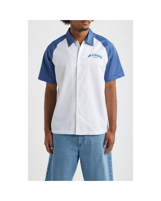 Saint Studio Blue 888 Raglan Short Sleeve Cotton Button-Up Shirt for men