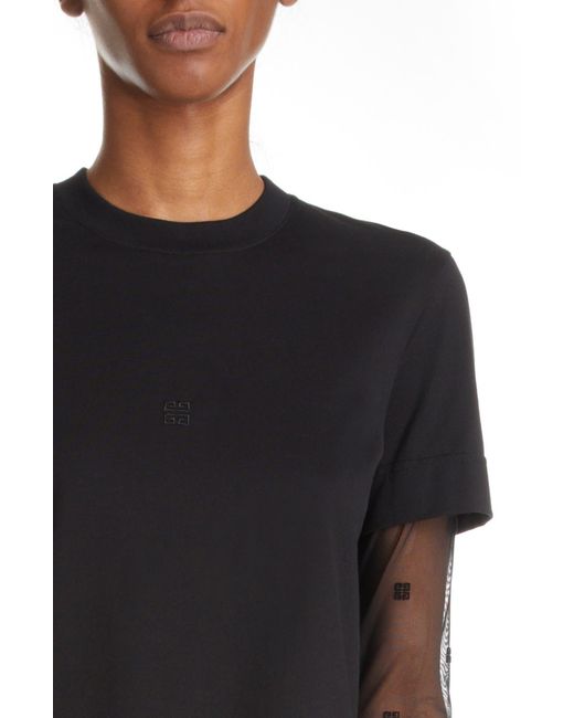 Givenchy Black 4g Tulle Sleeve Cotton T-shirt