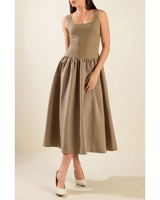 FREEMARKET Natural Sleeveless Mixed Media Maxi Dress
