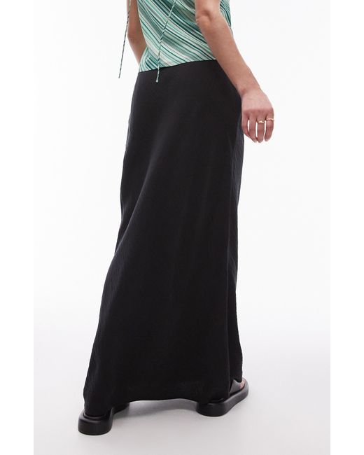 TOPSHOP Black Drawstring Twill Maxi Skirt
