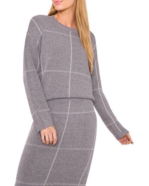 Halogen® Gray Grid Check Crewneck Sweater