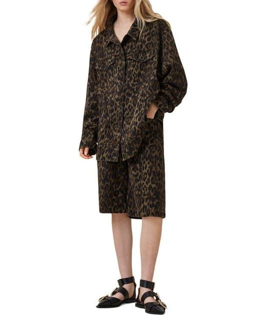 AllSaints Black Willow Leopard Print Denim Jacket