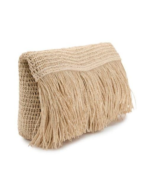 Mango Natural Fiber Envelope Clutch With Fringe