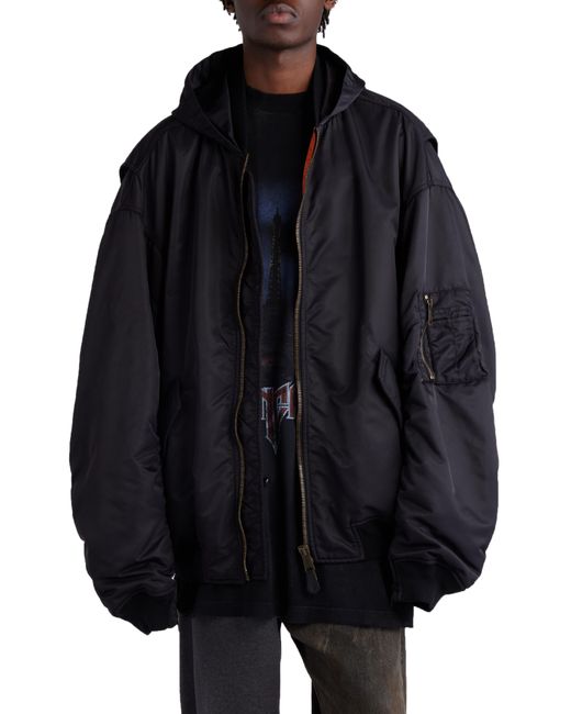 Balenciaga Tape Logo Oversize Hooded Bomber Jacket in Black for Men | Lyst
