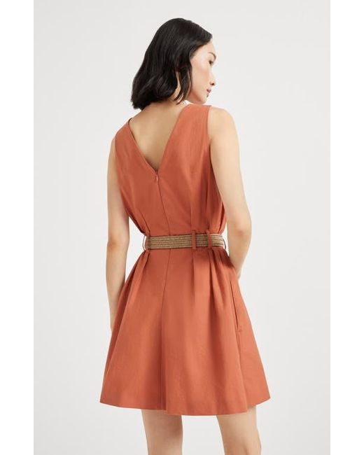 Brunello Cucinelli Orange Twill Mini Dress With Monili