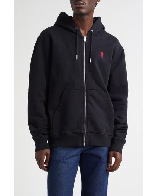 AMI Blue Ami De Coeur Logo Embroidered Zip Hoodie for men