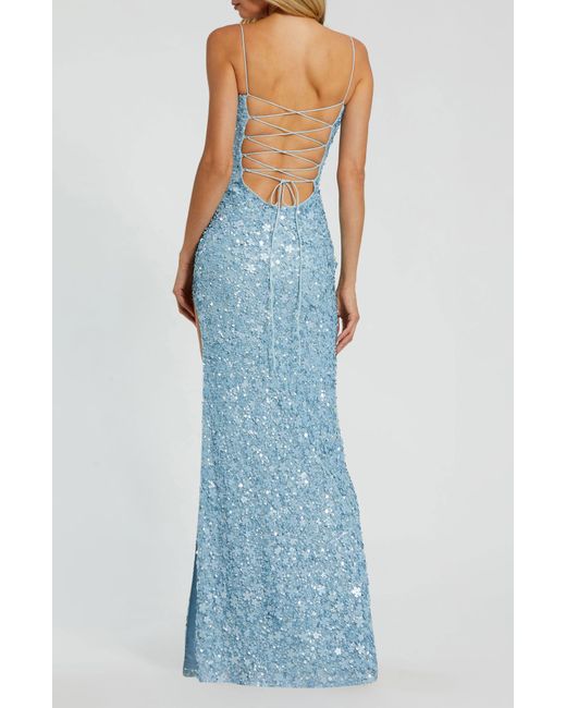 Mac Duggal Blue Floral Sequin Gown