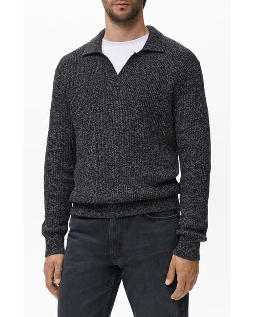 Mango Black Structured Cotton Polo Sweater for men