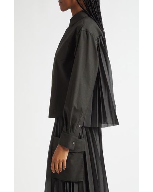 Sacai Black Glen Check Mixed Media Button-Up Shirt
